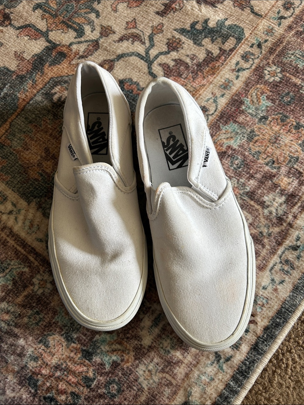 Vans White Canvas Slip-On Sneakers